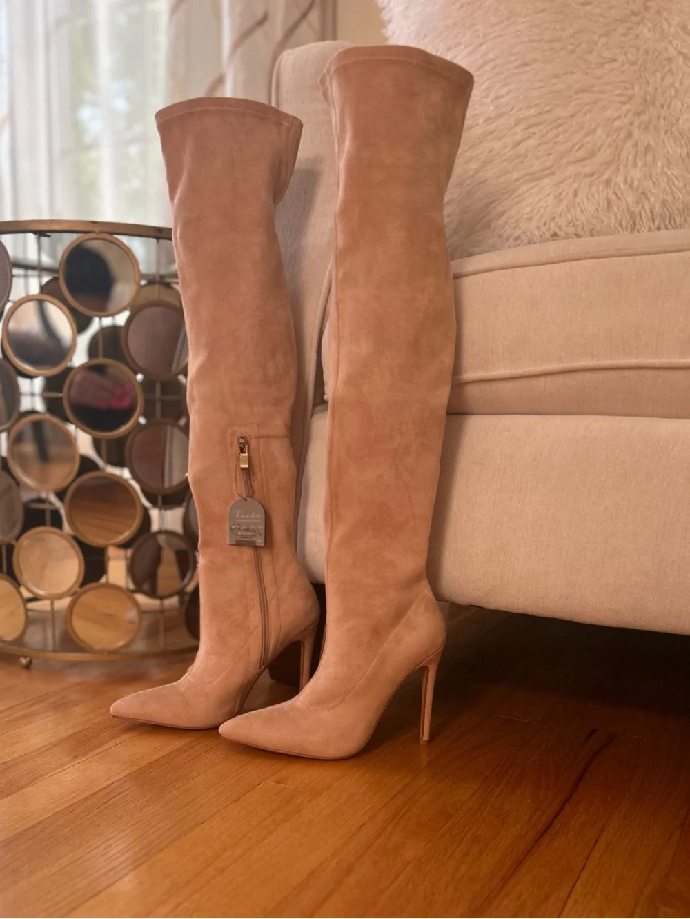 Stiletto Over-the-Knee Boots in Blush Beige  Suede
